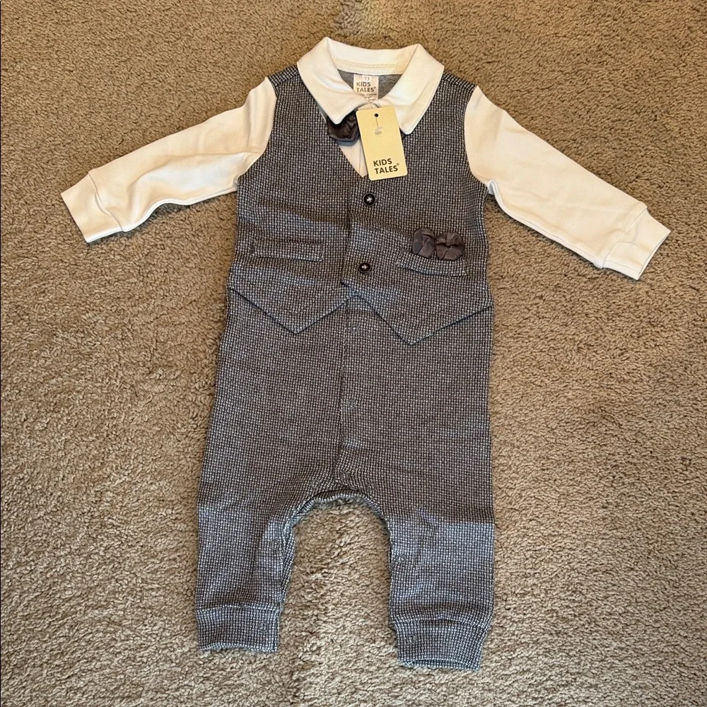 Charming Gray and White Kids Vest Set